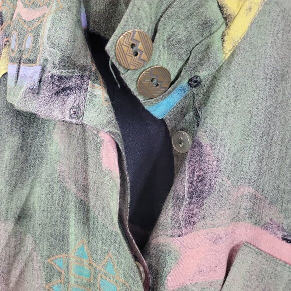 Vintage 90s Shirt Dress Size 14 16 XL Art to Wear Midi Long Green Button Front - Picture 6 of 9